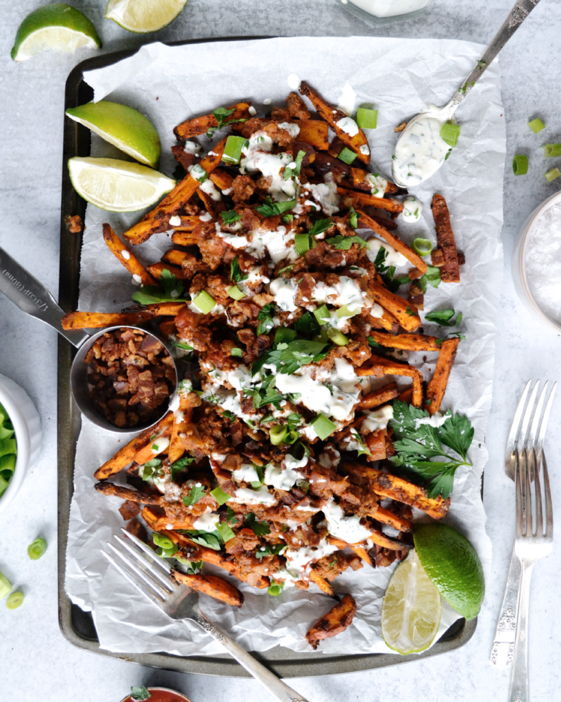 Chili Ranch Loaded Sweet Potato Fries Kayla's Kitch and Fix